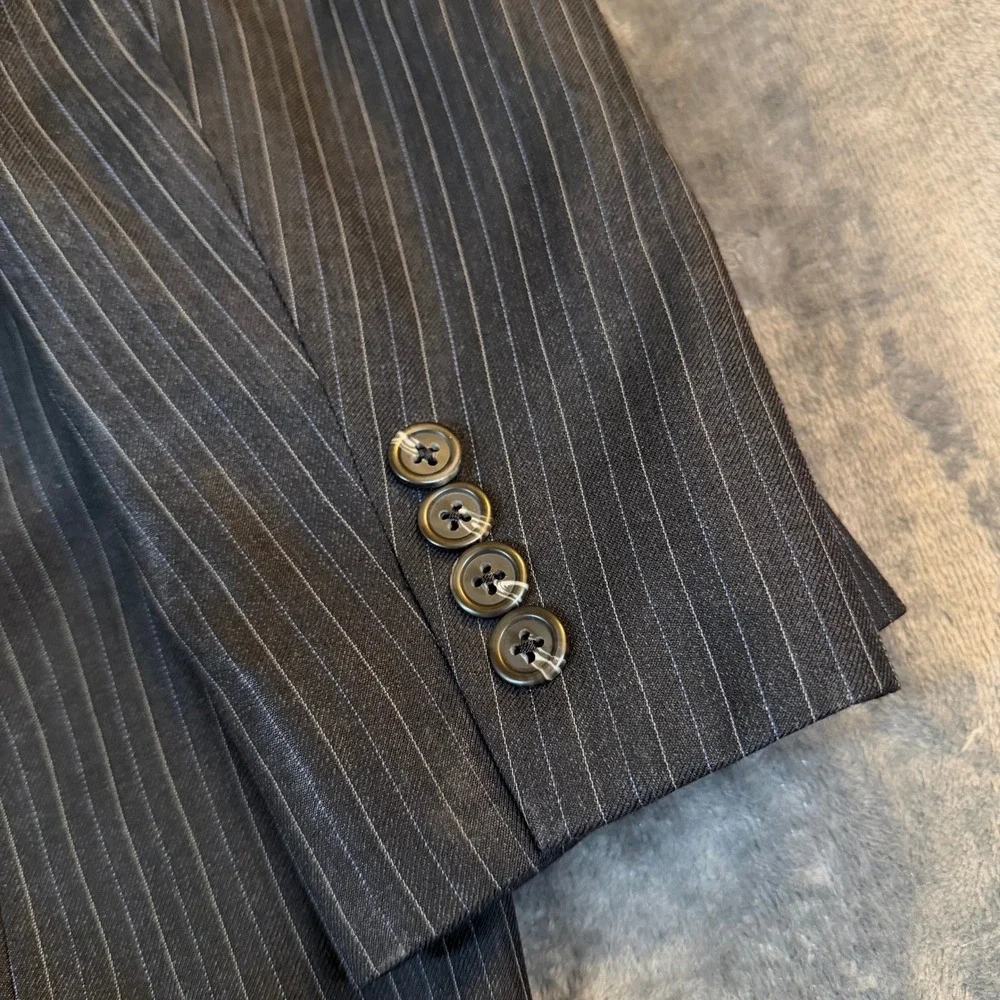 Lauren Ralph Lauren Pinstripe Suit Jacket Mens 46‎ Regular Gray Blue Wool Blazer